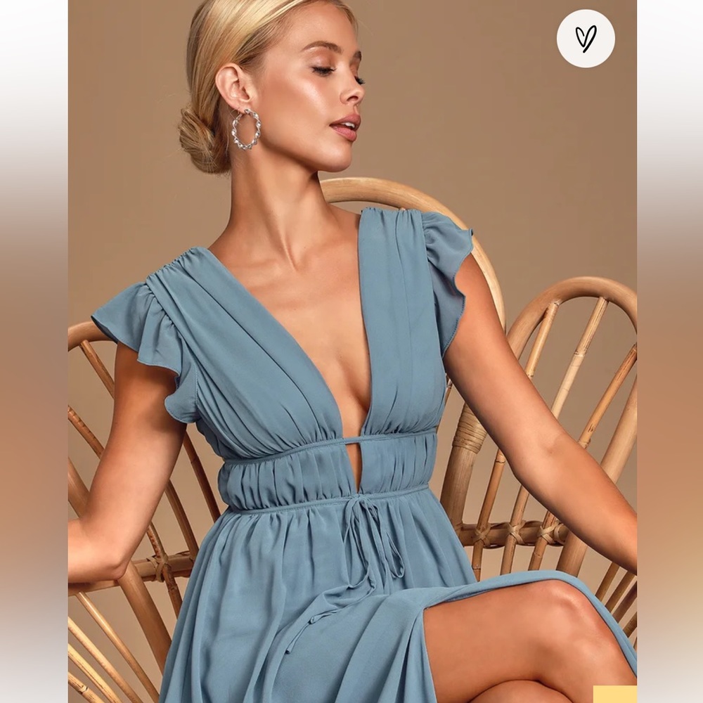 I'm All Yours Slate Blue Ruffled Maxi Dress